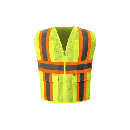 2W International Hi-Vis FR Safety Vest XL Class 2 H Back, , Zipper 6 Pockets, 1 Mic Tab FR-M7048C-2 XL